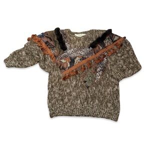 BONNIE and BILL 80’s Sweater Tan‎ Brown Graphic Crewneck Sweater M